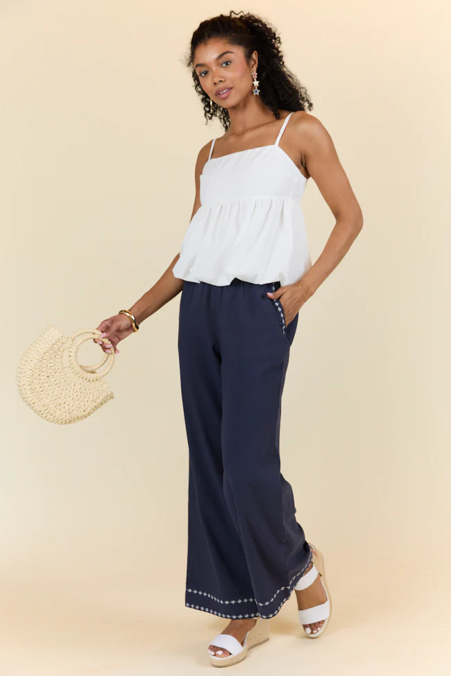 Just Feels Right Navy Embroidered Pants FINAL SALE - Terpint