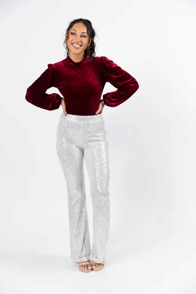 Queen of Hearts Silver Sequin Flare Pants FINAL SALE - Terpint