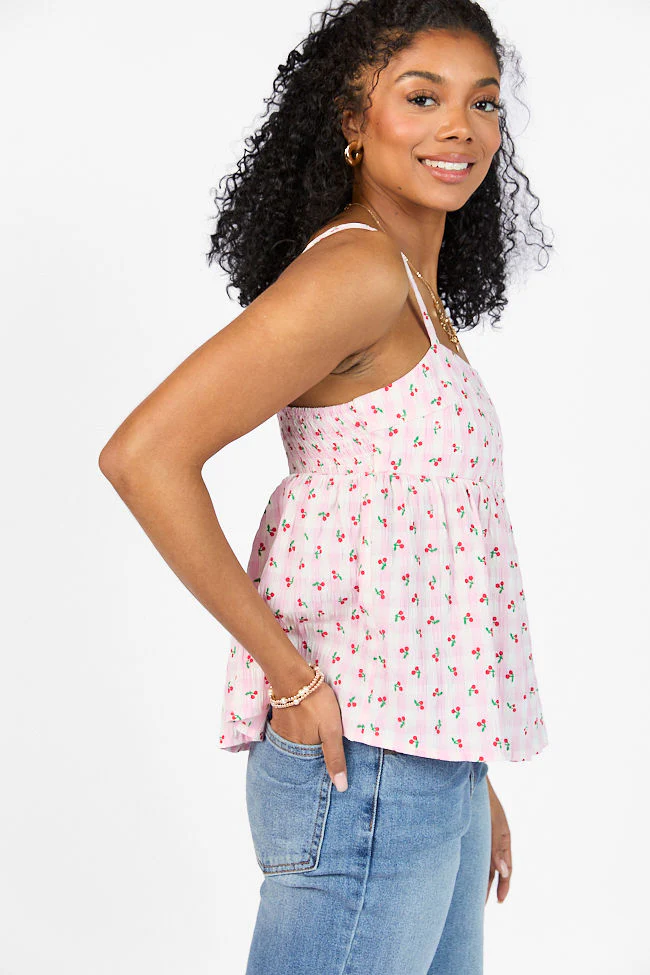 Sweet As Can Be Pink Cherry Gingham Print Tank FINAL SALE - Terpint