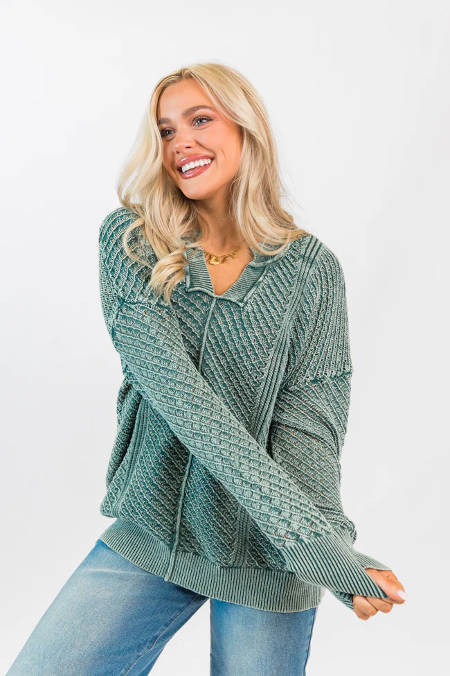 It's Too Easy Olive Acid Wash Sweater FINAL SALE - Terpint