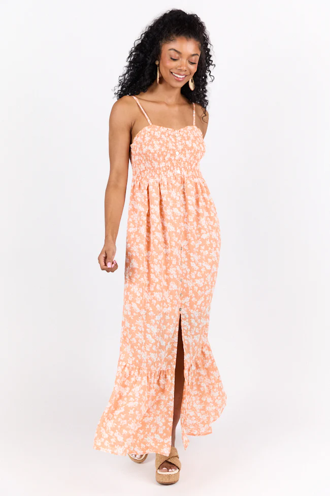 Blooming Beauty Orange Ditsy Floral Midi Dress FINAL SALE - Terpint