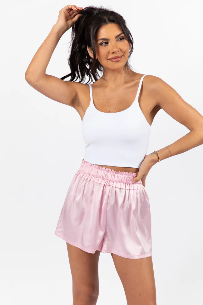 Early Riser Pale Pink Satin Pajama Shorts FINAL SALE - Terpint