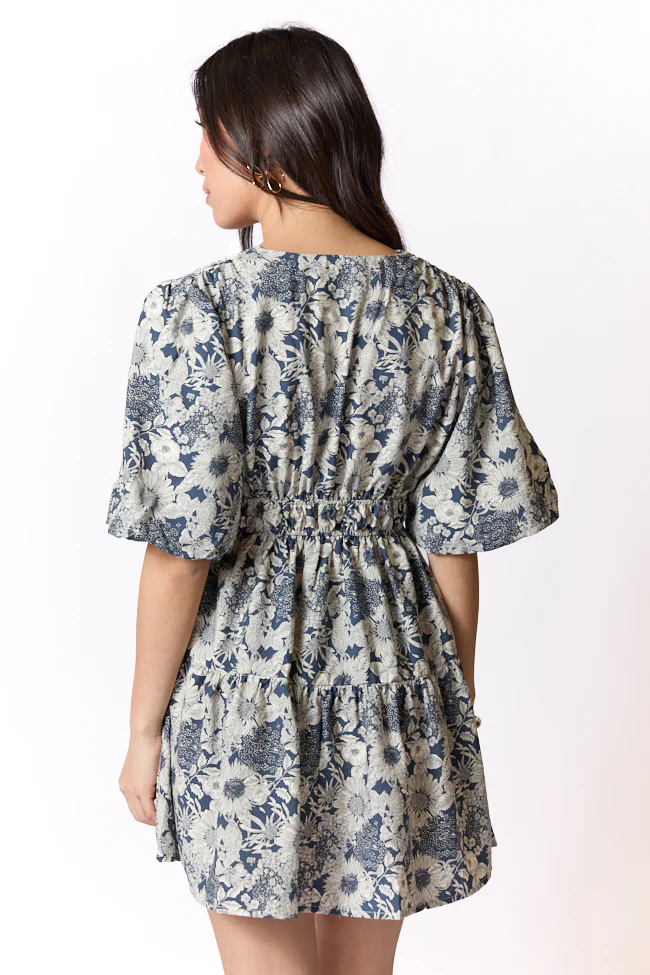 Build My Empire Navy Tie Front Floral Mini Dress FINAL SALE - Terpint