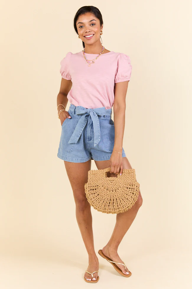 Wherever You Are Light Wash Belted Denim Shorts SALE - Terpint