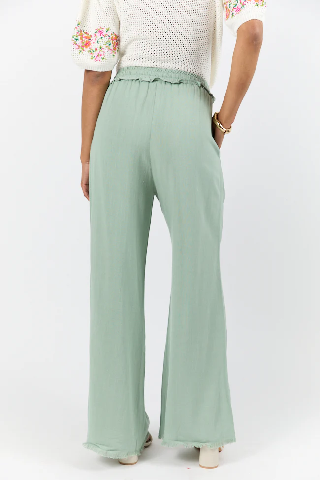 Full Sail Olive Linen Blend Pull On Pants FINAL SALE - Terpint