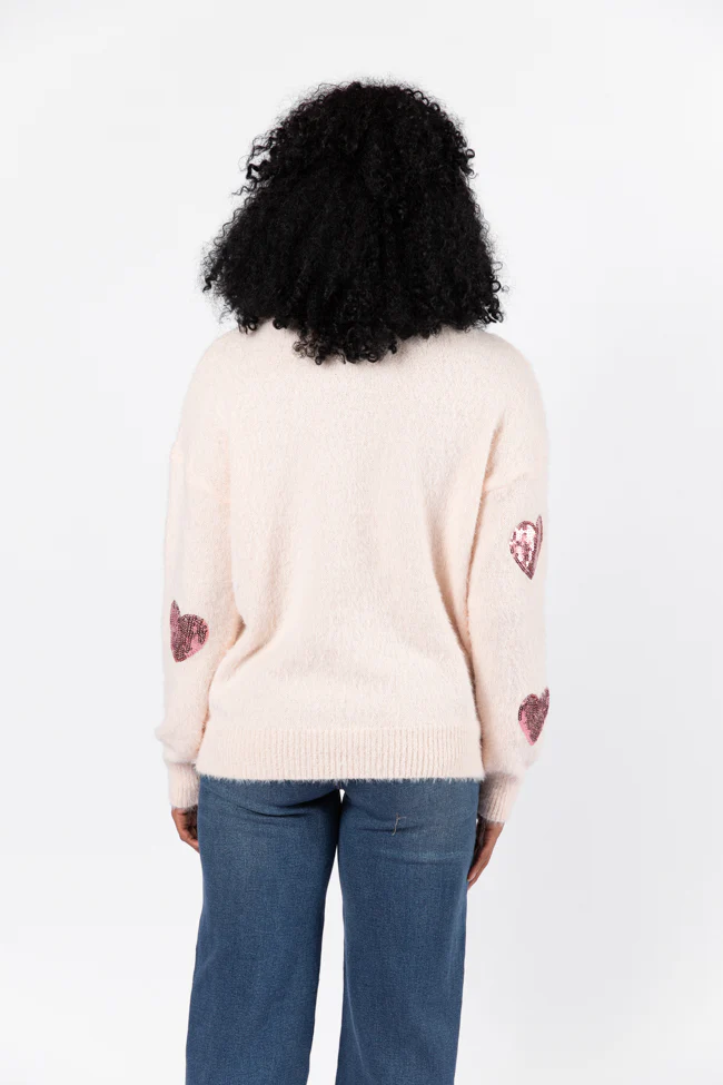 True Romance Blush Sequin Heart Sweater FINAL SALE - Terpint