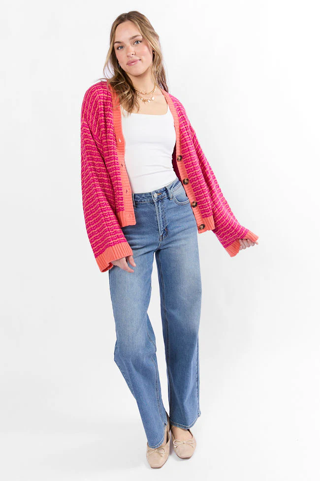 Triple Take Pink and Orange Woven Textured Knit Cardigan FINAL SALE - Terpint
