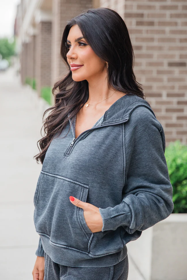 Learn As You Go Black Acid Washed Quarter Zip Pullover FINAL SALE - Terpint
