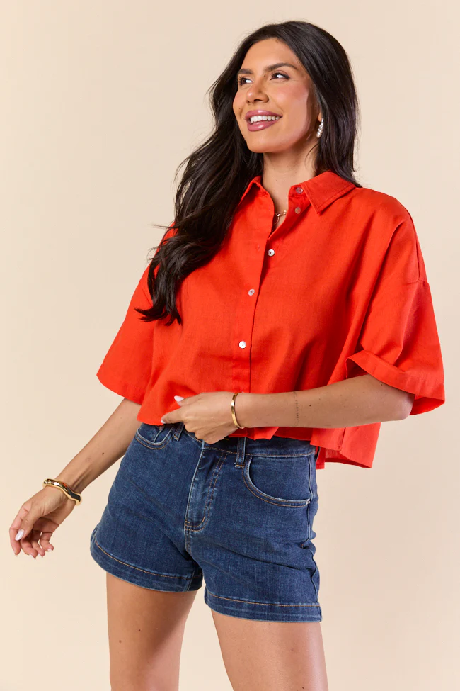 Rush Hour Red Orange Cropped Woven Top FINAL SALE - Terpint