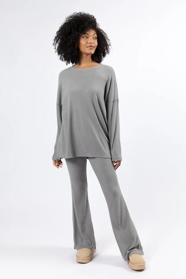 The Perfect Charcoal Brushed Rib Flare Pants Set FINAL SALE - Terpint
