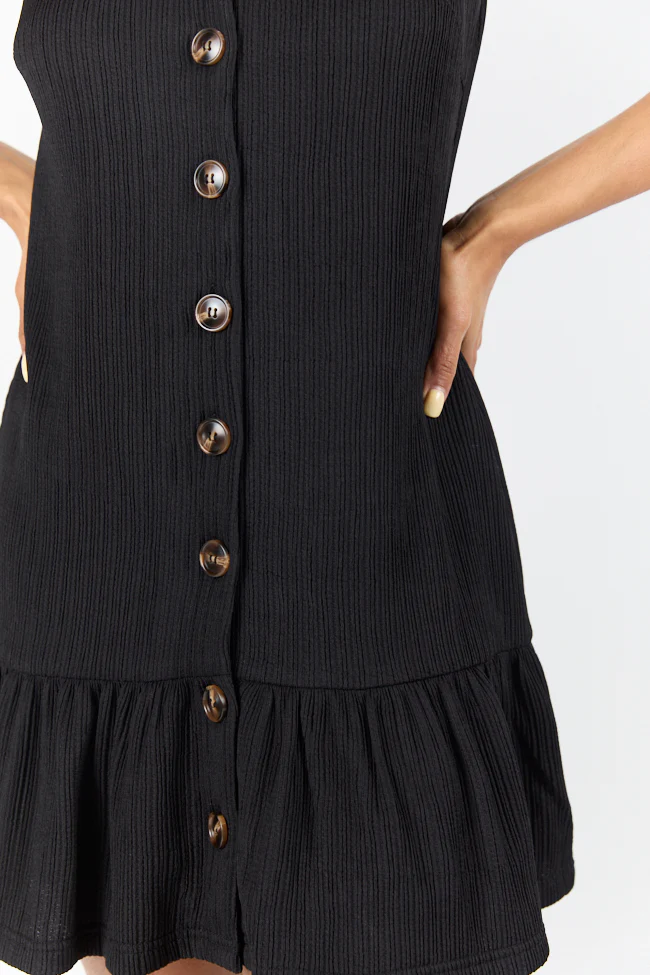 Sunset Romance Black Knit Button Front Mini Dress SALE - Terpint
