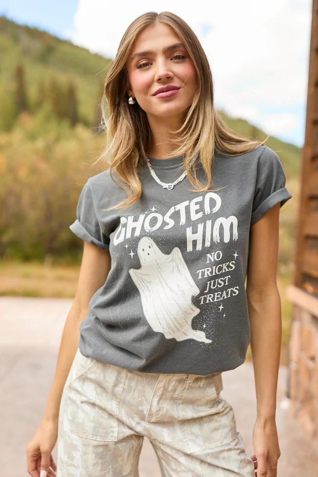 Ghosted Him Dark Grey Graphic Tee - Terpint