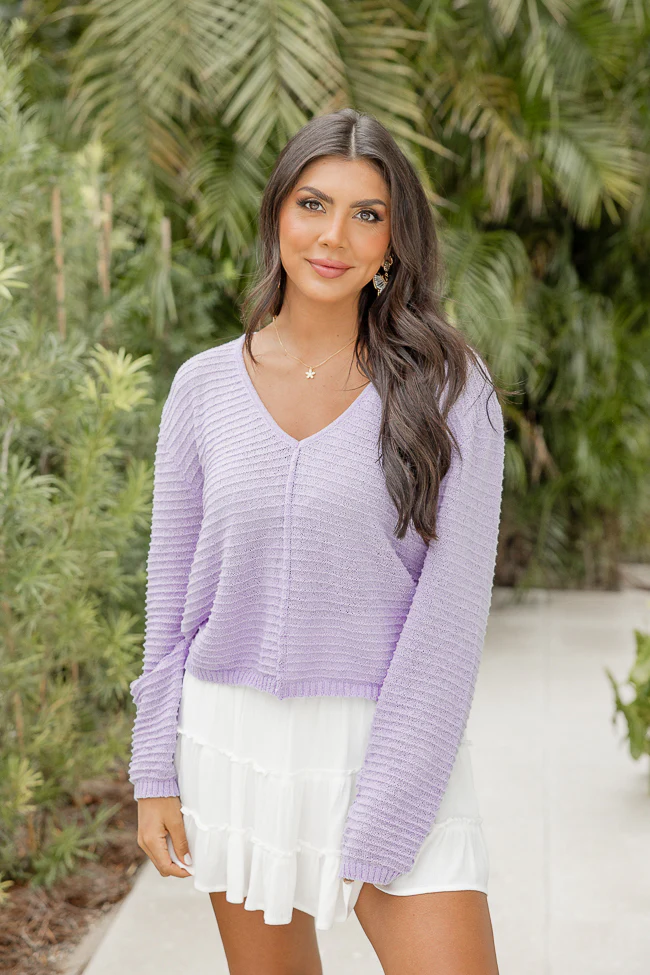 Must Be Fate Lavender V-Neck Sweater FINAL SALE - Terpint