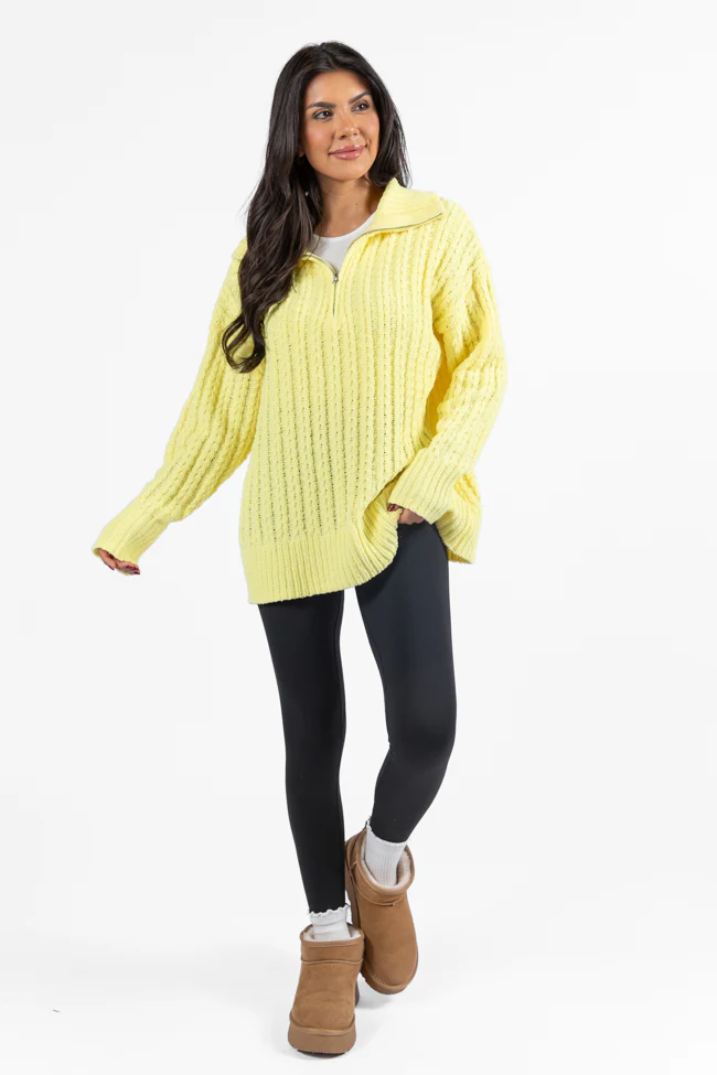 Forever Yours Yellow Cable Knit Chenille Quarter Zip Sweater FINAL SALE - Terpint