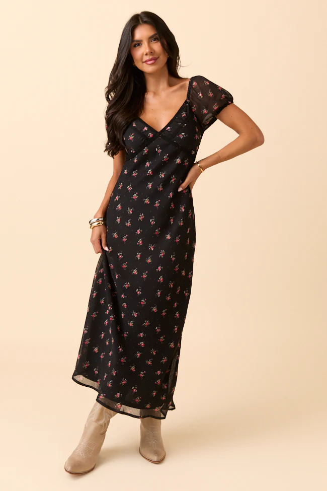 Adelyn Black Floral Maxi Dress SALE - Terpint