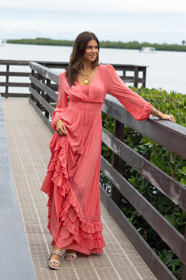 Lucky To Have You Coral Maxi Dress SALE - Terpint