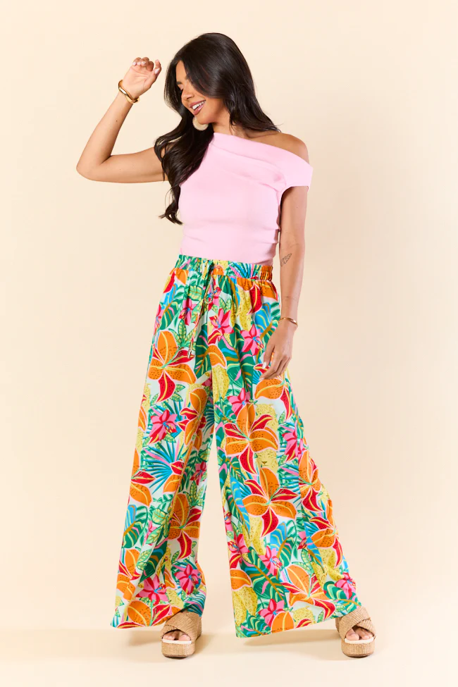 Beach Breeze Blue Mixed Print Wide Leg Pants SALE - Terpint