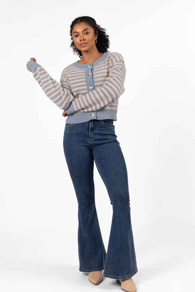 More Than Amazing Slate Grey Striped Button Front Cardigan FINAL SALE - Terpint