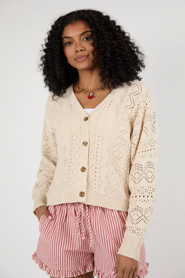 Lasting Impressions Taupe Open Knit Cardigan FINAL SALE - Terpint