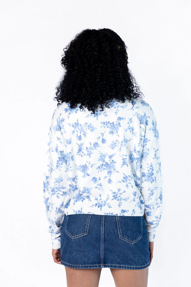Blooming Love Blue Crew Neck Floral Sweater FINAL SALE - Terpint