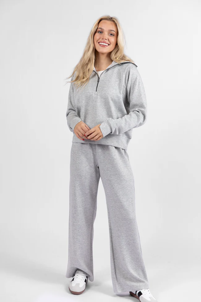 Let's Just Stay Heather Grey Quarter Zip Knit Pullover SALE - Terpint