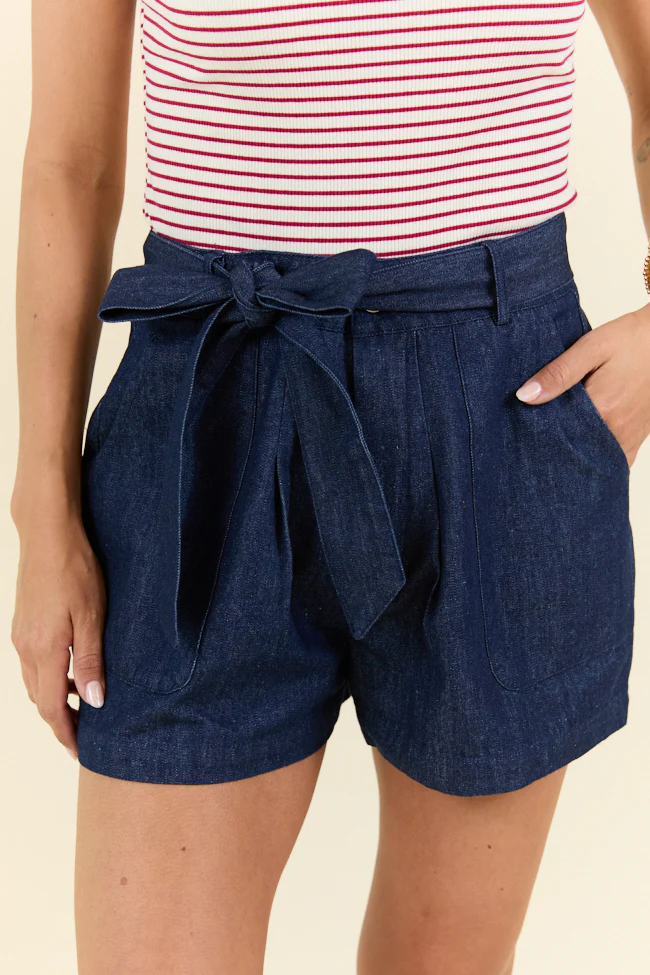 Wherever You Are Dark Wash Belted Denim Shorts FINAL SALE - Terpint