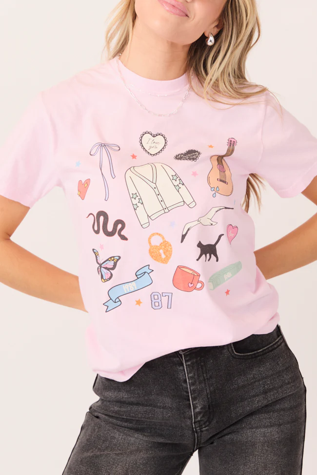 Eras Multi Icons Light Pink Graphic Tee - Terpint
