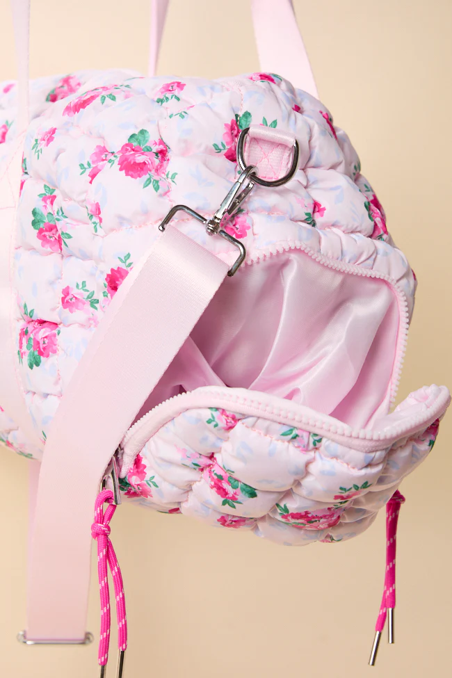 Haylie Pink Floral Quilted Duffle Bag - Terpint
