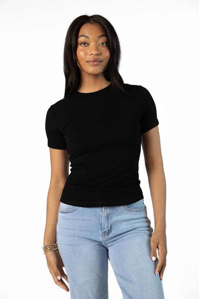 Everyday Essential Black Ribbed Crew Neck Tee FINAL SALE - Terpint