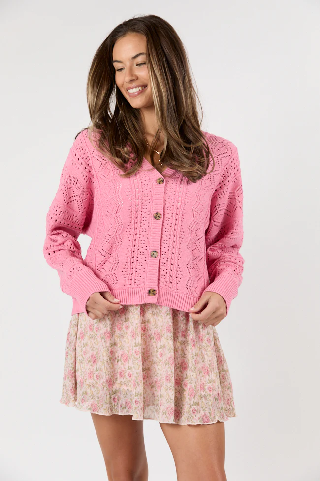Lasting Impressions Pink Open Knit Cardigan FINAL SALE - Terpint