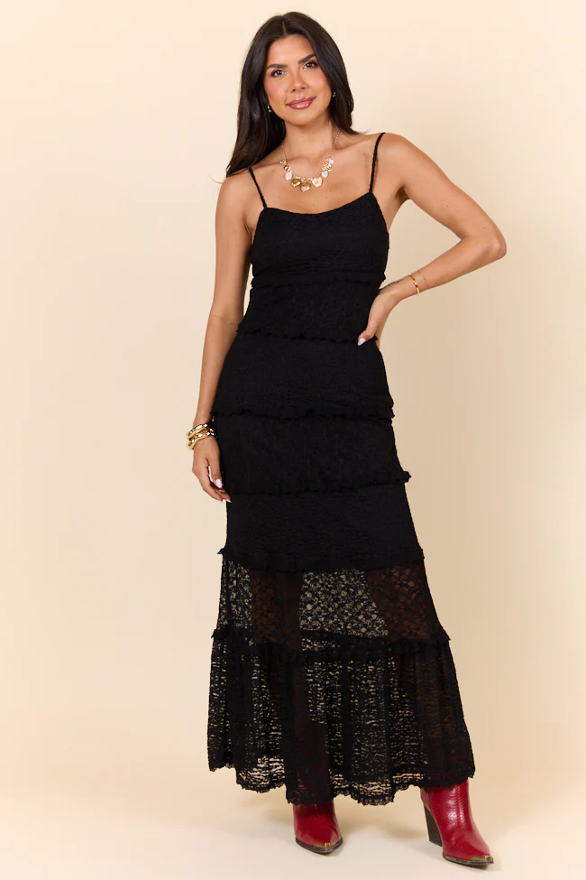 Summer Rendezvous Black Lace Maxi Dress SALE - Terpint