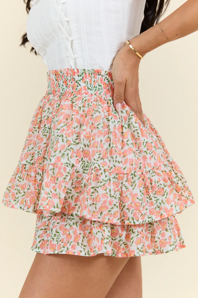 Pretty Moment Orange Multi Floral Print Tiered Mini Skort DOORBUSTER - Terpint