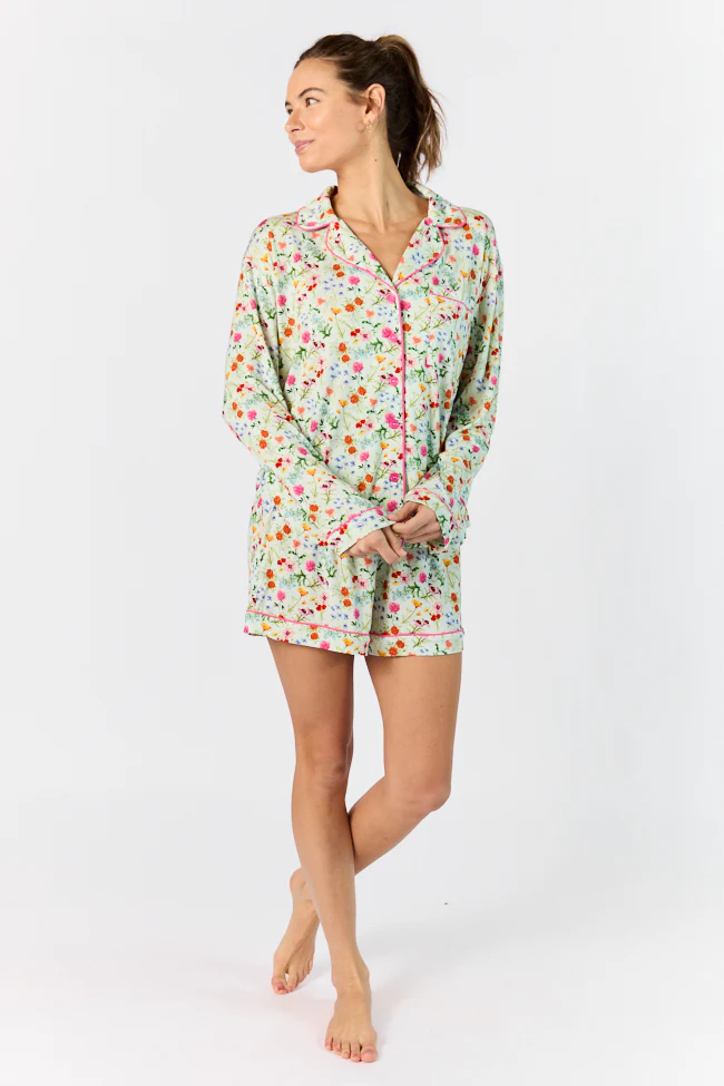 Good To Get Away Botanical Floral Long Sleeve Pajama Top FINAL SALE - Terpint