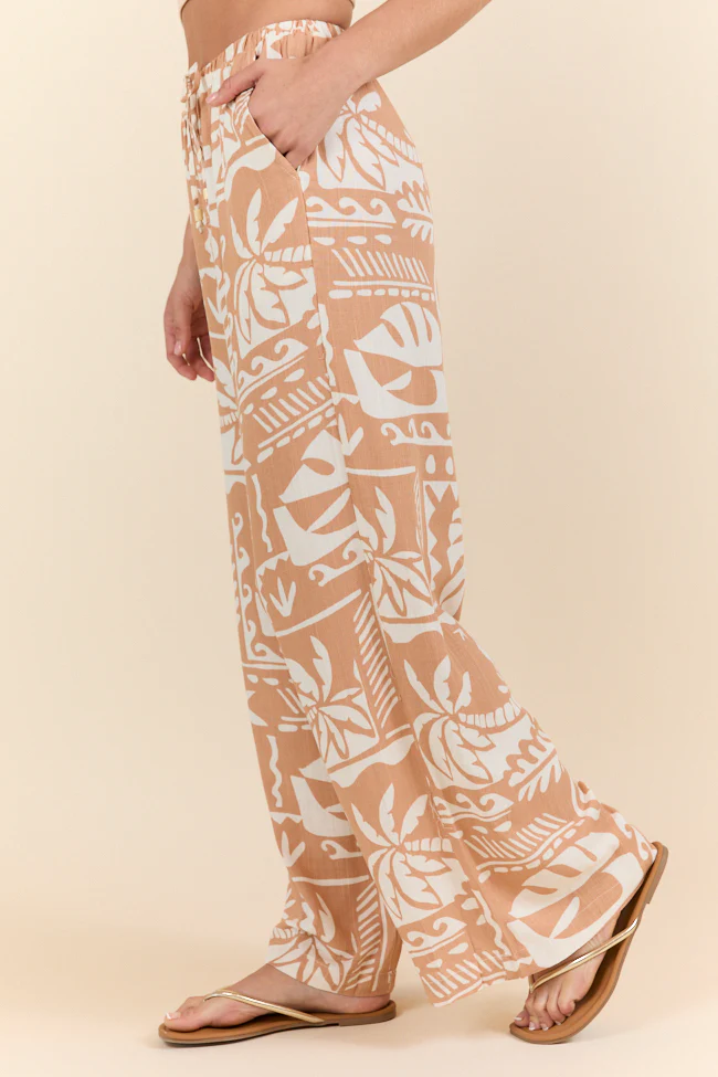 Island Escape Taupe Printed Pull On Pants FINAL SALE - Terpint