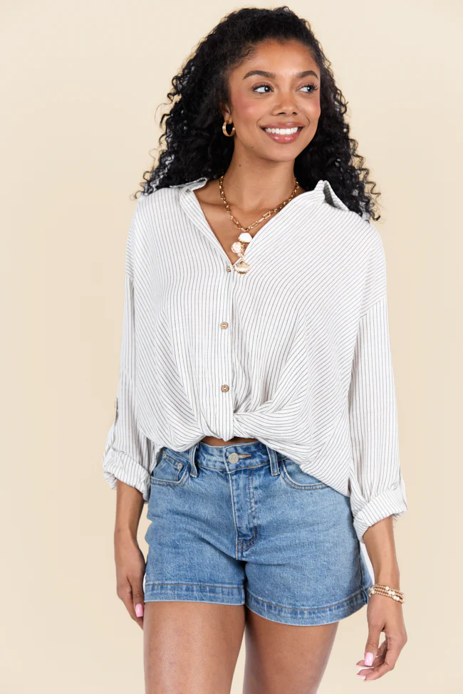 Twist Of Fate Black and White Stripe Button Down Top SALE - Terpint