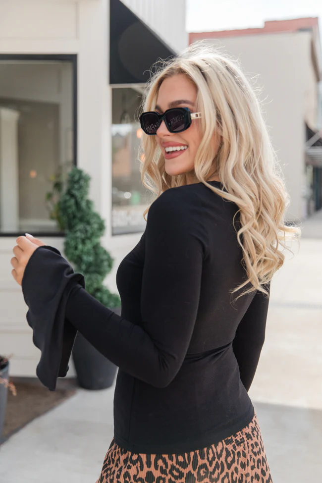 Better Luck Black Bell Sleeve Square Neck Knit Top FINAL SALE - Terpint