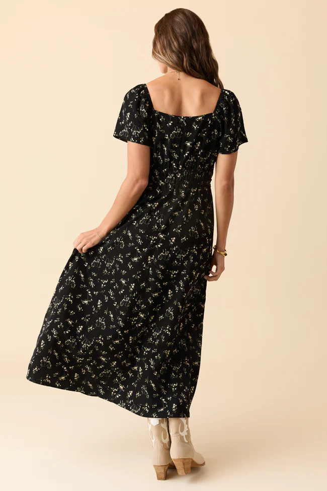 Bethany Black Floral Print Maxi Dress - Terpint