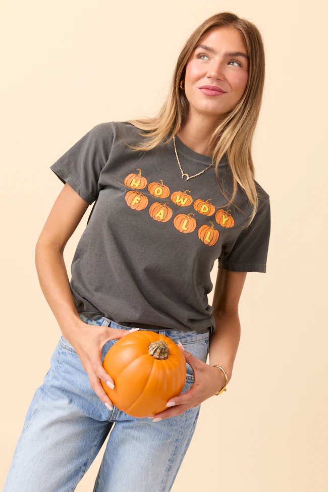 Howdy Fall Pumpkin Dark Grey Graphic Tee - Terpint