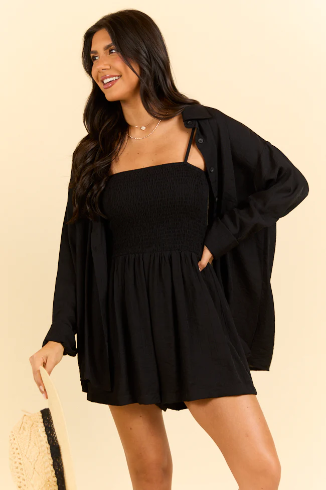 Dreamy Escape Black Romper and Button Down Set - Terpint