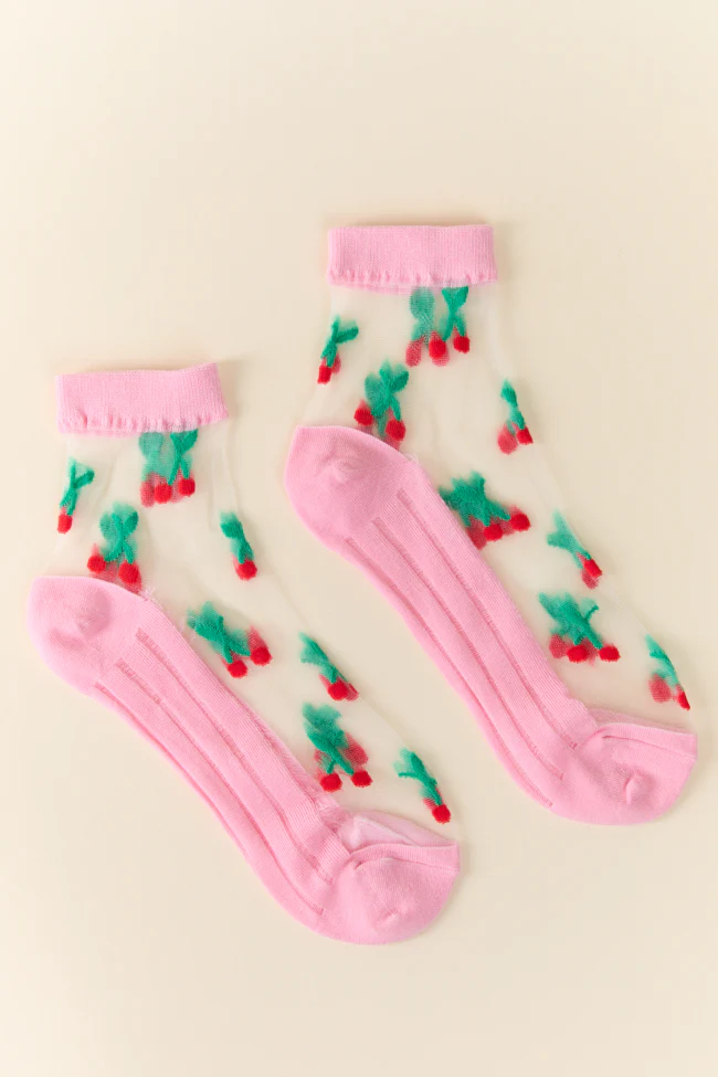 Pink Sheer Cherry Socks FINAL SALE - Terpint
