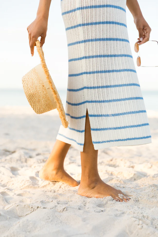 Sunset Sail Blue Striped Knit Coverup Midi Dress FINAL SALE - Terpint