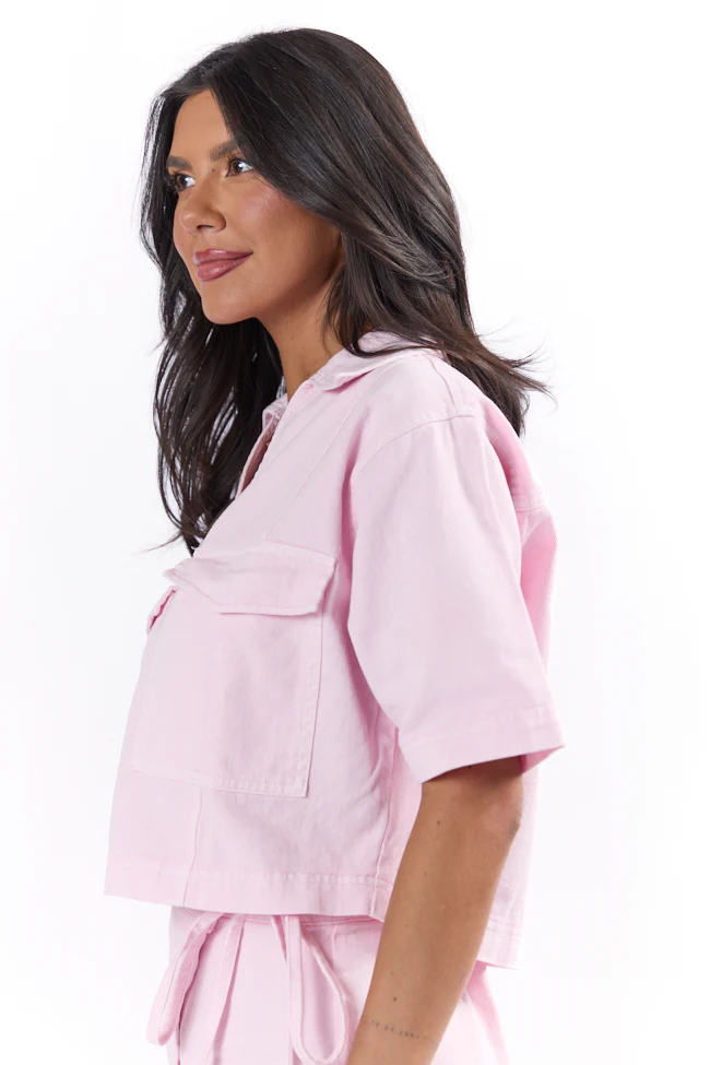 New Ways Soft Pink Cropped Denim Top FINAL SALE - Terpint
