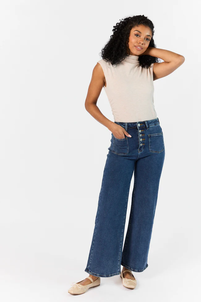 Sutton Dark Wash Wide Leg Patch Pocket Jeans DOORBUSTER - Terpint