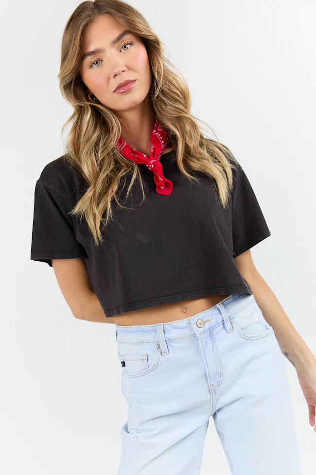 As Cool As It Gets Light Black Cropped Knit T Shirt - Terpint