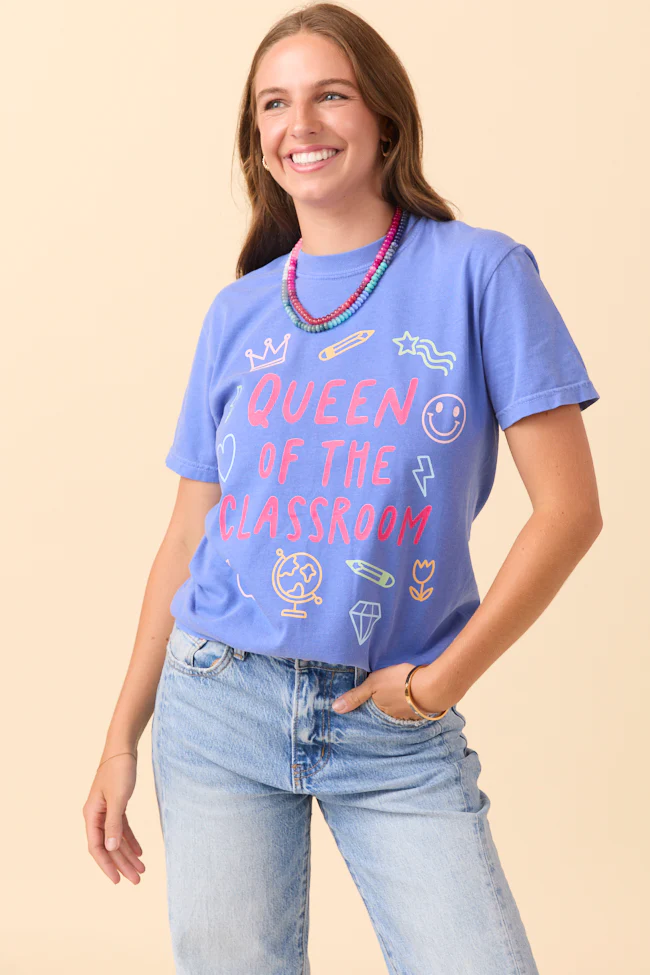 Queen Of The Classroom Blue Graphic Tee - Terpint