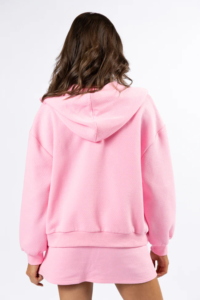 Have It My Way Pink Textured Knit Zip Up Hooded Sweatshirt - Terpint