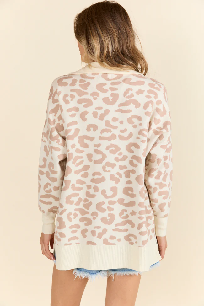 Pulling Heartstrings Tan And Cream Leopard Quarter Zip Pullover FINAL SALE - Terpint