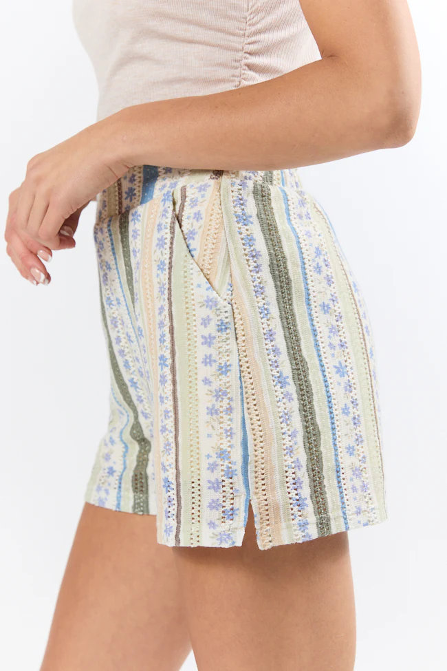 Lovely Lagoons Blue and Green Knit Crochet Shorts DOORBUSTER - Terpint