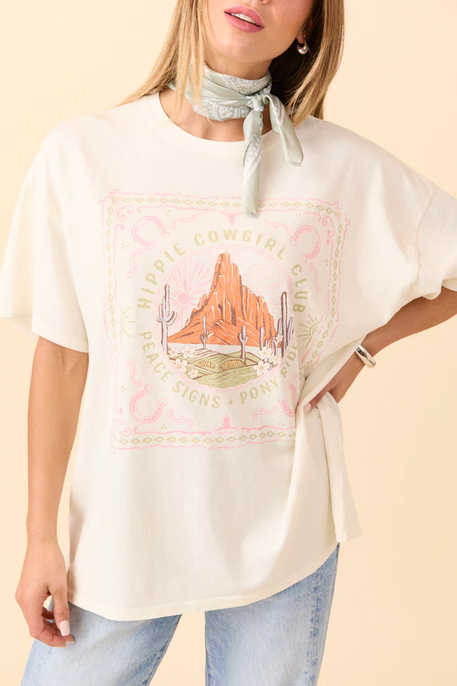 Hippie Cowgirl Club Off White Oversized Graphic Tee - Terpint