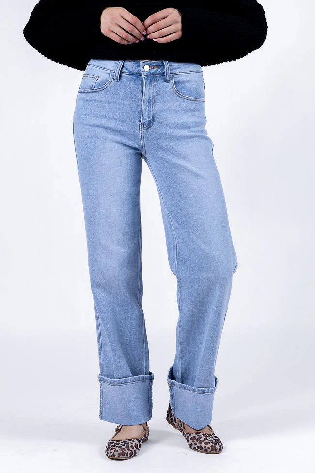 Camila Light Wash Wide Leg Cuffed Jeans DOORBUSTER - Terpint